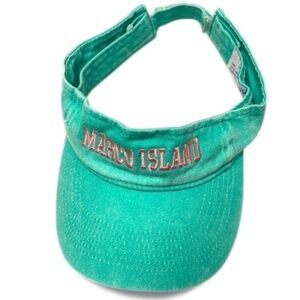 Marco Island Distressed Teal Cotton Visor Beach Sun Hat Adjustable Velcro